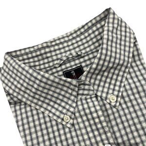 Chaps Button Down Long Sleeve Gray and Cream Plaid Shirt